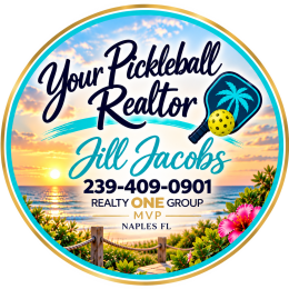 Your Pickleball Realtor Jill Jacobs logo, Realty ONE Group MVP, Naples FL